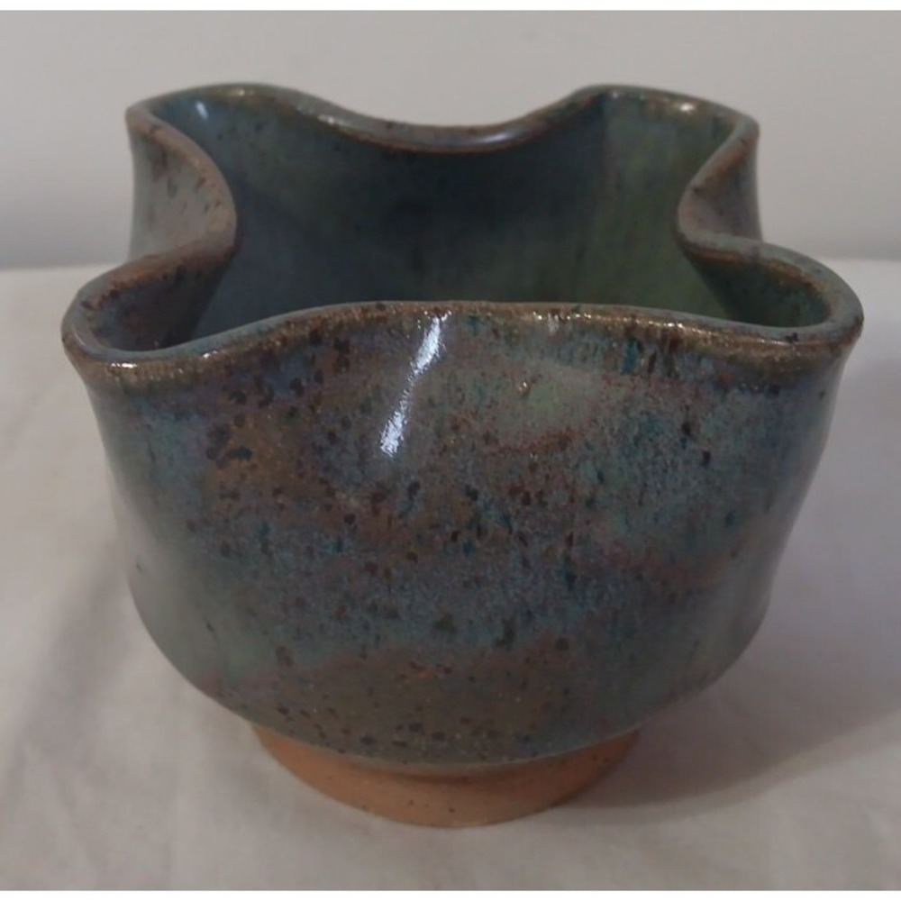 Studio Art Pottery Bowl 3 Inch Blue Beige Speckled Signed Small Handmade